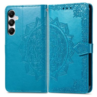 Peňaženkové kožené puzdro Mandala Flower Embossed na Galaxy A55 5G - Modrá