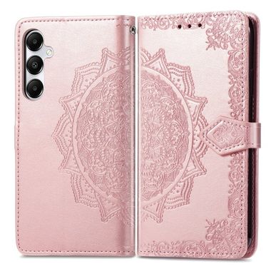 Peňaženkové kožené puzdro Mandala Flower Embossed na Galaxy A55 5G - Ružovo zlatá