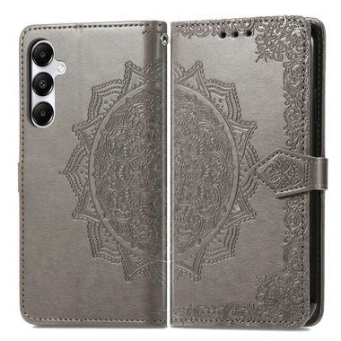 Peňaženkové kožené puzdro Mandala Flower Embossed na Galaxy A55 5G - Šedá