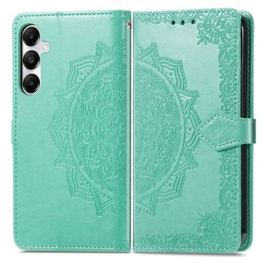 Peňaženkové kožené puzdro Mandala Flower Embossed na Galaxy A55 5G - Zelená