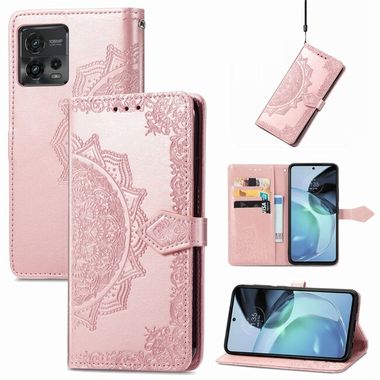 Peňaženkové kožené puzdro Mandala Flower na Motorola Moto G72 - Rose Gold