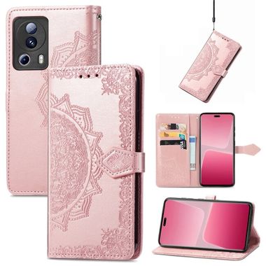 Peňaženkové kožené puzdro Mandala Flower na Xiaomi 13 Lite - Ružové zlato