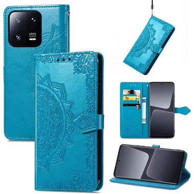 Peňaženkové kožené puzdro MANDALA FLOWER na Xiaomi 13 – Modrá