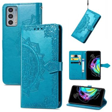 Peňaženkové kožené puzdro Mandala na Motorola Edge 20 - Modrá