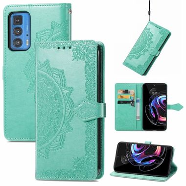 Peňaženkové kožené puzdro Mandala na Motorola Edge 20 Pro - Zelená