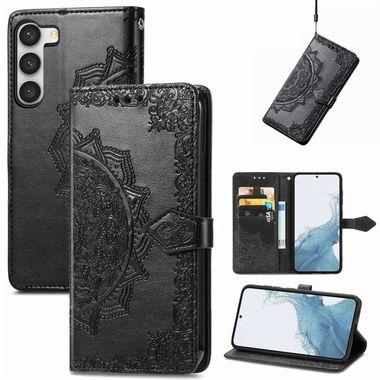 Peňaženkové kožené puzdro MANDALA na Samsung Galaxy S23 5G – Čierna