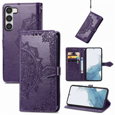 Peňaženkové kožené puzdro MANDALA na Samsung Galaxy S23 5G – Fialová
