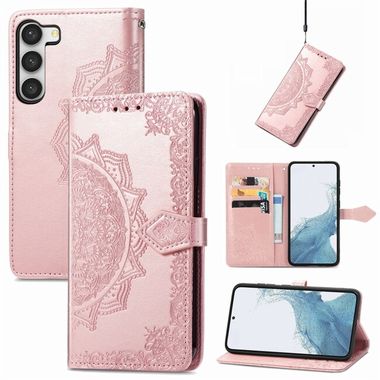Peňaženkové kožené puzdro MANDALA na Samsung Galaxy S23 5G – Ružovozlatá