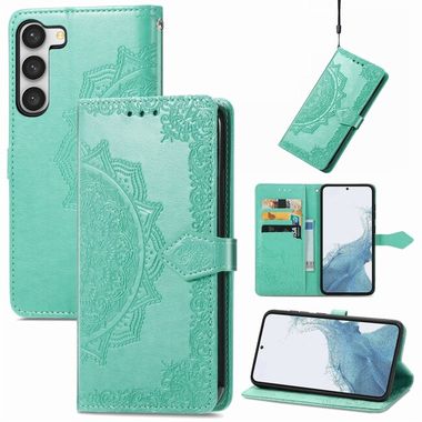 Peňaženkové kožené puzdro MANDALA na Samsung Galaxy S23 5G – Zelená