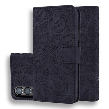 Peňaženkové kožené puzdro Mandala na Samsung Galaxy Z Fold4 - Čierna