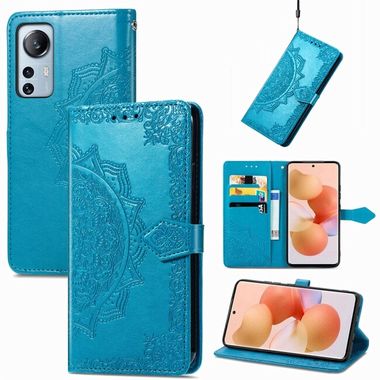 Peňaženkové kožené puzdro MANDALA na Xiaomi 12 Lite – Modrá