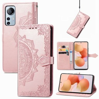 Peňaženkové kožené puzdro MANDALA na Xiaomi 12 Lite – Ružovozlatá