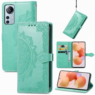 Peňaženkové kožené puzdro MANDALA na Xiaomi 12 Lite – Zelená