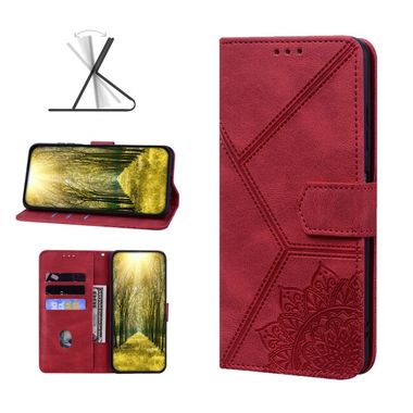 Peňaženkové kožené puzdro EMBOSSED na Xiaomi Redmi 10C – Červená