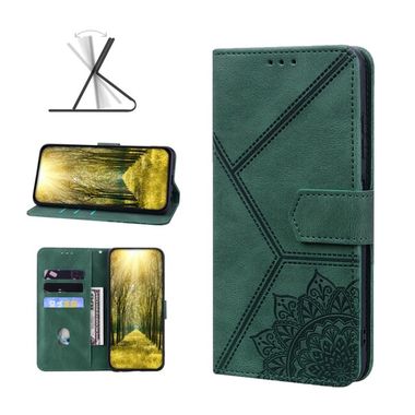 Peňaženkové kožené puzdro EMBOSSED na Xiaomi Redmi 10C – Zelená