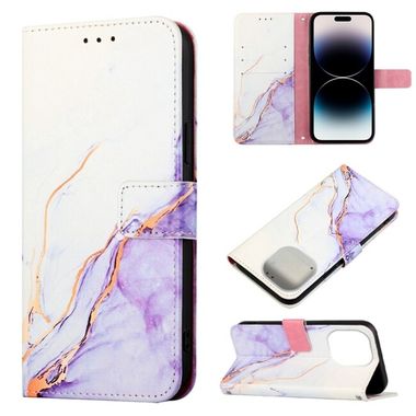 Peňaženkové kožené puzdro MARBLE na iPhone 14 Pro - Bielofialová