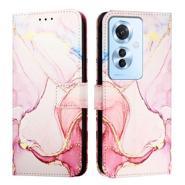 Peňaženkové kožené puzdro Marble na OPPO Reno11 F 5G - Ružové zlato