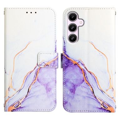 Peňaženkové kožené puzdro Marble Pattern na Galaxy A55 5G - Biela a Fialová