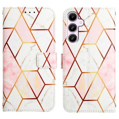 Peňaženkové kožené puzdro Marble Pattern na Galaxy A55 5G - Biela a Ružová