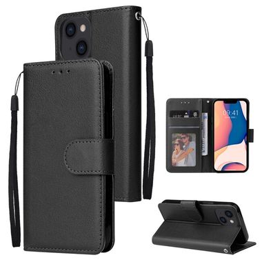 Peňaženkové kožené puzdro Multifunctional na iPhone 14 - Čierna
