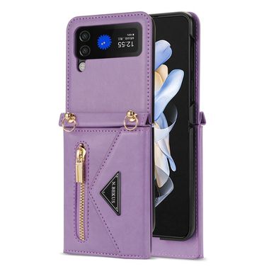 Peňaženkové kožené puzdro N.BEKUS Zipper na Samsung Galaxy Z Flip4 - Fialová