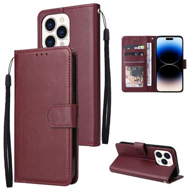 Peňaženkové kožené puzdro na iPhone 14 Pro - Red Wine