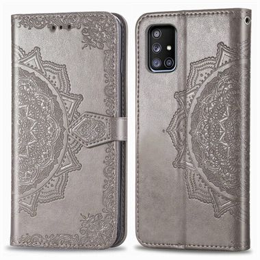 Peňaženkové kožené puzdro MANDALA na Samsung Galaxy A71 5G - Šedá