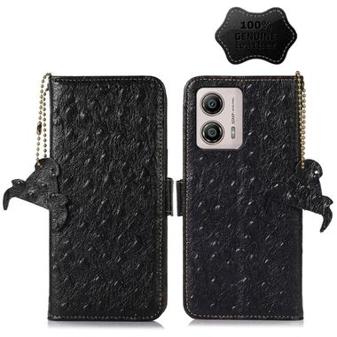 Peňaženkové kožené puzdro Ostrich Pattern na Moto G73 5G - Čierna