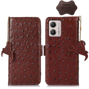 Peňaženkové kožené puzdro Ostrich Pattern na Moto G73 5G - Kávová