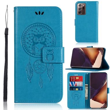 Peňaženkové kožené puzdro OWL na Samsung Galaxy Note 20 Ultra - Modrá