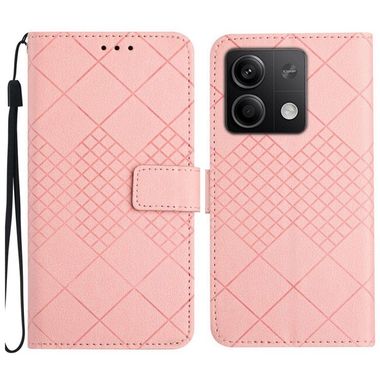 Peňaženkové kožené puzdro Rhombic Grid na Xiaomi Redmi Note 13 4G - Ružová