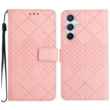 Peňaženkové kožené puzdro Rhombic Grid Texture na Galaxy A35 5G - Ružová
