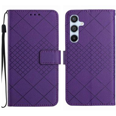 Peňaženkové kožené puzdro Rhombic Grid Texture na Galaxy A55 5G - Fialová