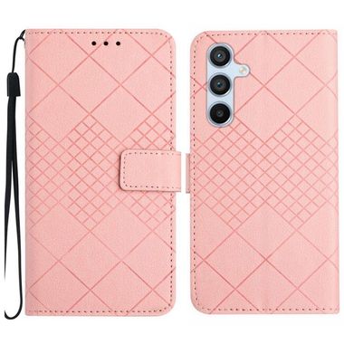 Peňaženkové kožené puzdro Rhombic Grid Texture na Galaxy A55 5G - Ružová