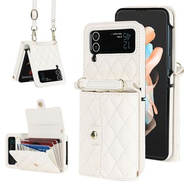 Peňaženkové kožené puzdro Rhombic Texture na Samsung Galaxy Z Flip4 - Biela
