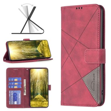 Peňaženkové kožené puzdro Rhombus na Motorola Moto G72 - Červená