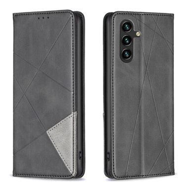 Peňaženkové kožené puzdro Rhombus Texture na Galaxy A35 5G - Čierna