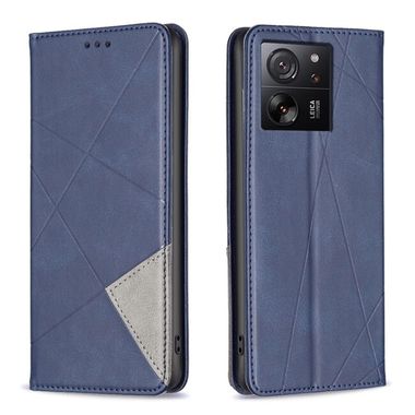 Peňaženkové kožené puzdro Rhombus Texture na Xiaomi 13T / 13T Pro - Modrá