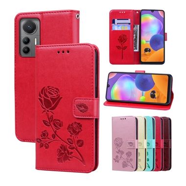 Peňaženkové kožené puzdro ROSE na Xiaomi 12 Lite – Červená