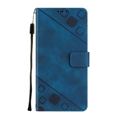 Peňaženkové kožené puzdro Skin-feel Embossed Line na Moto E32 - Modrá
