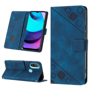 Peňaženkové kožené puzdro Skin Feel Embossed na Motorola Moto E20 / E30 / E40 - Modrá