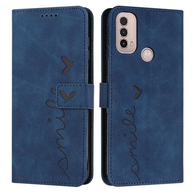 Peňaženkové kožené puzdro Skin Feel Heart na Motorola Moto E20 / E30 / E40 - Modrá