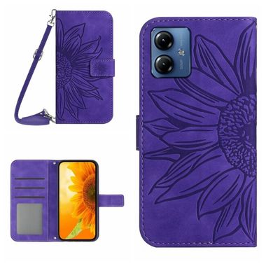 Peňaženkové kožené puzdro Skin Feel Sun Flower na Motorola G14 - Fialová