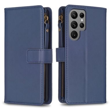 Peňaženkové kožené puzdro Slots Zipper na Samsung Galaxy S24 Ultra 5G - Modrá