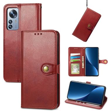 Peňaženkové kožené puzdro Solid na Xiaomi 12 Pro - Červená