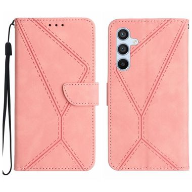 Peňaženkové kožené puzdro Stitching Embossed na Galaxy A55 5G - Ružová