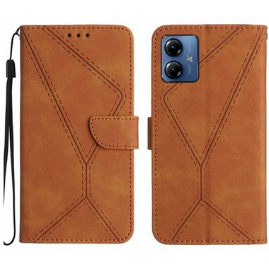 Peňaženkové kožené puzdro Stitching Embossed na Motorola G14 - Hnedá