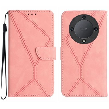 Peňaženkové kožené puzdro Stitching na Honor Magic5 Lite - Ružová