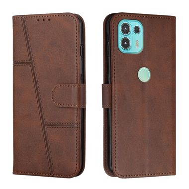 Peňaženkové kožené puzdro Stitching na Motorola Edge 20 Lite - Hnedá