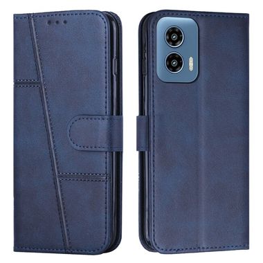 Peňaženkové kožené puzdro Stitching na Motorola Moto G34 5G - Modrá